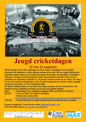 3 dagen cricket in augustus voor de gehele jeugd (6 t/m 15 jaar)