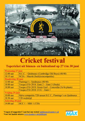 Programma cricket festival 27-30 juni eindelijk bekend