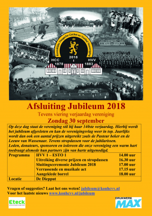 Viering dies en afsluiting Jubileum 2018 op 30 september