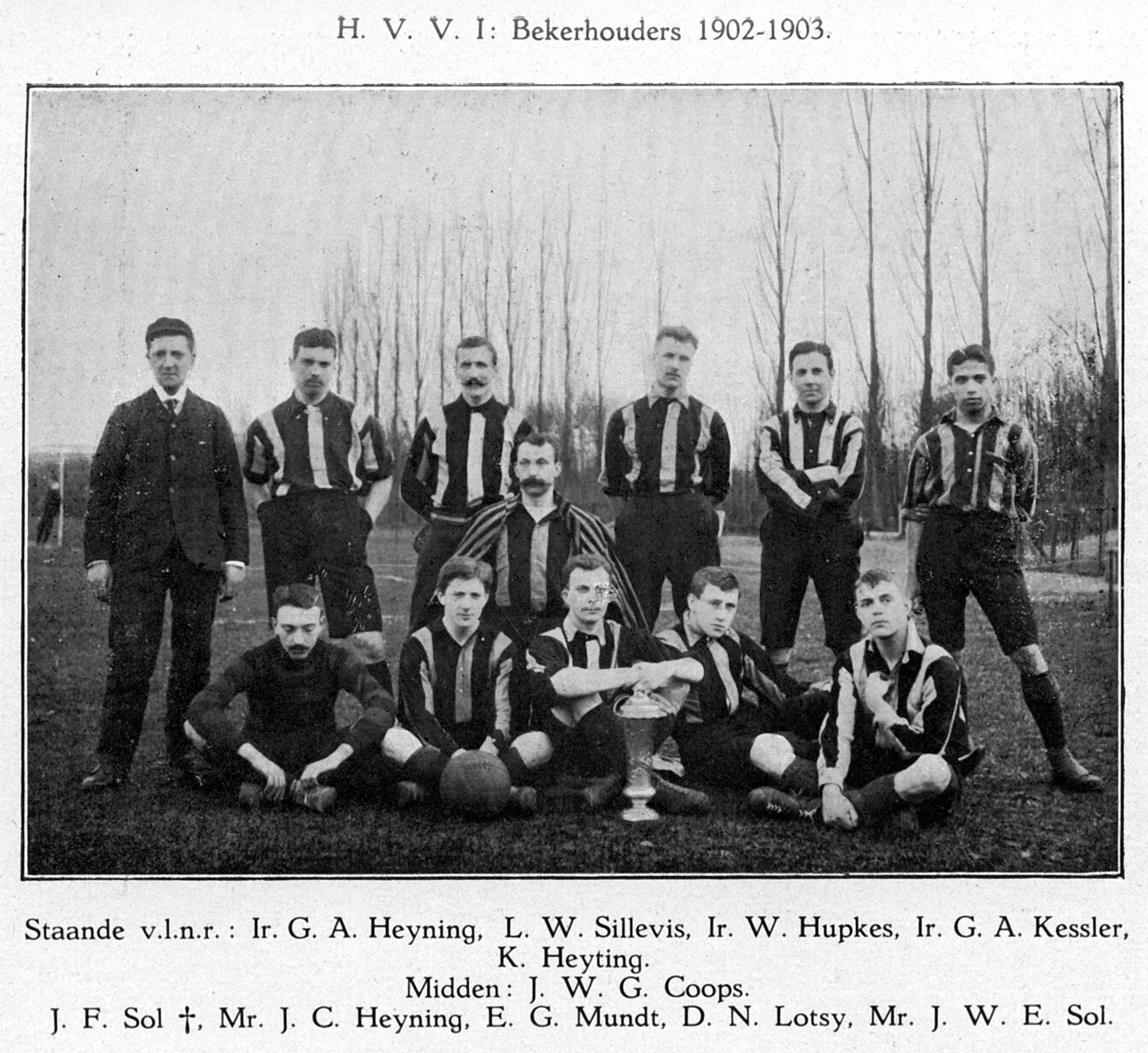 Het HVV-elftal uit 1903, dat HBS met 6-1 versloeg in de bekerfinale.